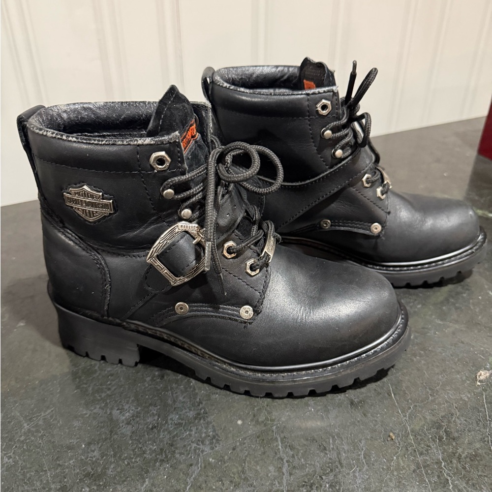 Harley-Davidson Faded Glory Black Leather Ankle Boots
